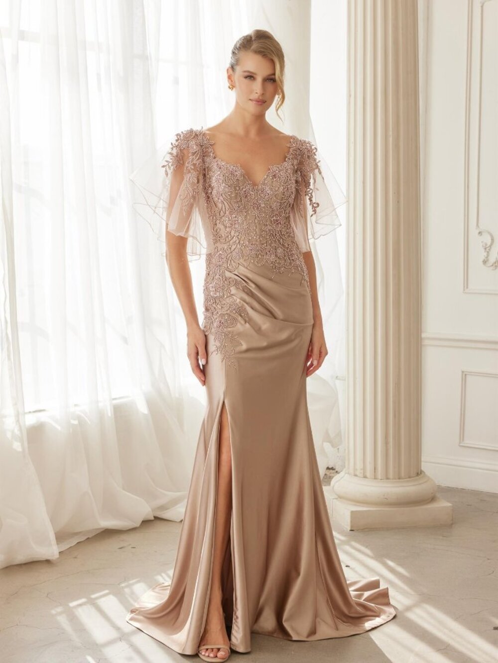 GOLD FORMAL DRESS. PLUS SIZE SILVER MOTHER OF THE BRIDE/GROOM  EVENING GOWN
